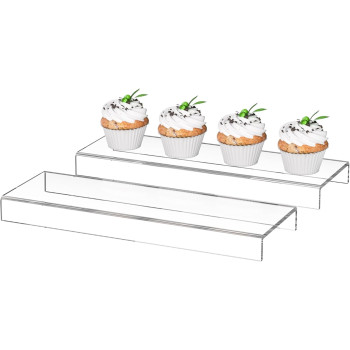 Acrylic Shelf Riser 30.5 x 10.9 x 2.5 cm pack of 2, Clear Display Shelf 30.5 cm for Shoes, Glasses, Plants, Home Decors, Perfume, 30.5 x 9.9 x 2.5 cm