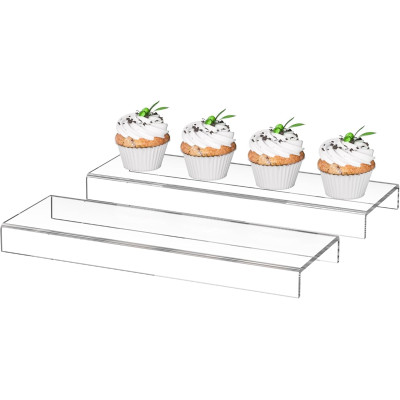 Acrylic Shelf Riser 30.5 x 10.9 x 2.5 cm pack of 2, Clear Display Shelf 30.5 cm for Shoes, Glasses, Plants, Home Decors, Perfume, 30.5 x 9.9 x 2.5 cm