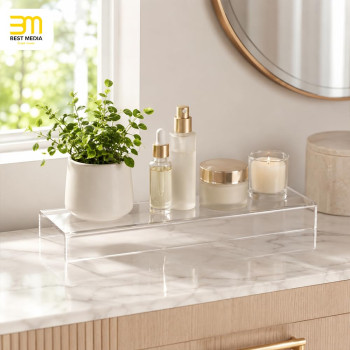 Acrylic Shelf Riser 30.5 x 10.9 x 2.5 cm pack of 2, Clear Display Shelf 30.5 cm for Shoes, Glasses, Plants, Home Decors, Perfume, 30.5 x 9.9 x 2.5 cm