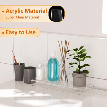 Acrylic Shelf Riser 30.5 x 10.9 x 2.5 cm pack of 2, Clear Display Shelf 30.5 cm for Shoes, Glasses, Plants, Home Decors, Perfume, 30.5 x 9.9 x 2.5 cm