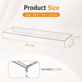 Acrylic Shelf Riser 30.5 x 10.9 x 2.5 cm pack of 2, Clear Display Shelf 30.5 cm for Shoes, Glasses, Plants, Home Decors, Perfume, 30.5 x 9.9 x 2.5 cm