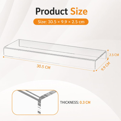 Acrylic Shelf Riser 30.5 x 10.9 x 2.5 cm pack of 2, Clear Display Shelf 30.5 cm for Shoes, Glasses, Plants, Home Decors, Perfume, 30.5 x 9.9 x 2.5 cm