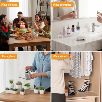 Acrylic Shelf Riser 30.5 x 10.9 x 2.5 cm pack of 2, Clear Display Shelf 30.5 cm for Shoes, Glasses, Plants, Home Decors, Perfume, 30.5 x 9.9 x 2.5 cm