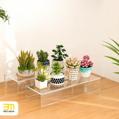 Acrylic Shelf Riser 30.5 x 10.9 x 5.1 cm pack of 2, Clear Display Shelf 30.5 cm for Shoes, Glasses, Plants, Home Decors, Perfume, 30.5 x 10.9 x 5.1 cm