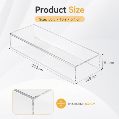 Acrylic Shelf Riser 30.5 x 10.9 x 5.1 cm pack of 2, Clear Display Shelf 30.5 cm for Shoes, Glasses, Plants, Home Decors, Perfume, 30.5 x 10.9 x 5.1 cm