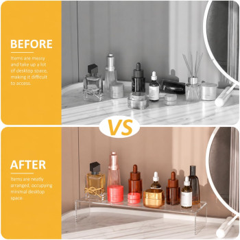 Acrylic Shelf Riser 30.5 x 10.9 x 5.1 cm pack of 2, Clear Display Shelf 30.5 cm for Shoes, Glasses, Plants, Home Decors, Perfume, 30.5 x 10.9 x 5.1 cm