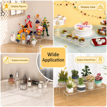 Acrylic Shelf Riser 30.5 x 10.9 x 5.1 cm pack of 2, Clear Display Shelf 30.5 cm for Shoes, Glasses, Plants, Home Decors, Perfume, 30.5 x 10.9 x 5.1 cm