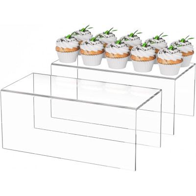 Acrylic Shelf Riser 30.5 x 14 x 12.7 cm pack of 2, Countertop Acrylic Display Storage Organizer for collectible figures Figure, Cosmetics, Bags, Shoes, Toys, Collectibles
