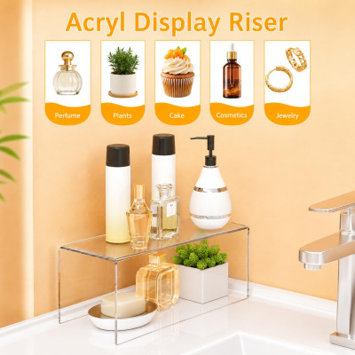 Acrylic Shelf Riser 30.5 x 14 x 12.7 cm pack of 2, Countertop Acrylic Display Storage Organizer for collectible figures Figure, Cosmetics, Bags, Shoes, Toys, Collectibles