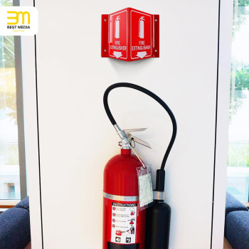 Fire Extinguisher Sign, Fire Extinguisher with Down Arrow, 3 Pack 15.2 x 20.3 cm V, Shaped Acrylic Plastic, 4 Pre, Drilled Holes, Includes Matching Screws, Use for Home Office, Business
