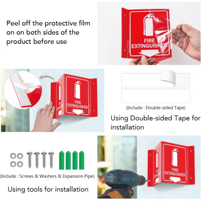 Fire Extinguisher Sign, Fire Extinguisher with Down Arrow, 3 Pack 15.2 x 20.3 cm V, Shaped Acrylic Plastic, 4 Pre, Drilled Holes, Includes Matching Screws, Use for Home Office, Business