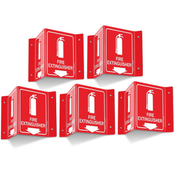 Fire Extinguisher Sign, Fire Extinguisher with Down Arrow, 5 Pack 15.2 x 20.3 cm V, Shaped Acrylic Plastic, 4 Pre, Drilled Holes, Includes Matching Screws, Use for Home Office, Business