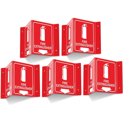 Fire Extinguisher Sign, Fire Extinguisher with Down Arrow, 5 Pack 15.2 x 20.3 cm V, Shaped Acrylic Plastic, 4 Pre, Drilled Holes, Includes Matching Screws, Use for Home Office, Business