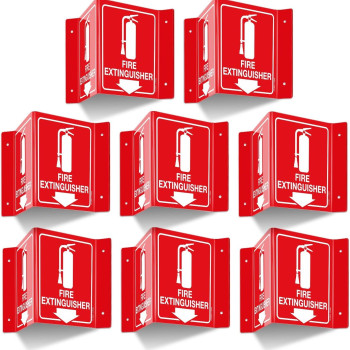 Fire Extinguisher Sign, 20.3 x 15.2 cm, Projecting Safety Marker with Down Arrow, Two Sided Acrylic V Shape, Including Screws, Home Office Business Use, 8 Pack