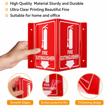 Fire Extinguisher Sign, 20.3 x 15.2 cm, Projecting Safety Marker with Down Arrow, Two Sided Acrylic V Shape, Including Screws, Home Office Business Use, 8 Pack