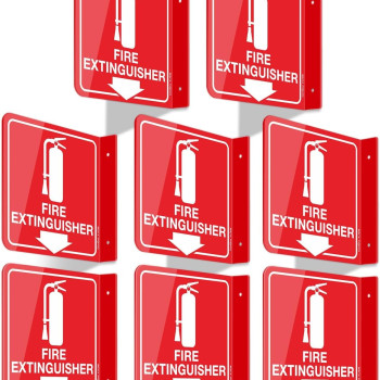 Fire Extinguisher Sign, 15.2 x 15.2 cm, Projecting Safety Marker with Down Arrow, Two Sided Acrylic L Shape, Including Screws, Home Office Business Use, 8 Pack