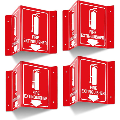 Fire Extinguisher Sign, 20.3 x 15.2 cm Fire Extinguisher Projecting Sign with Down Arrow, Two, Sided Acrylic V, Signs, Including Screws, Home Office Business Use, 4 Pack