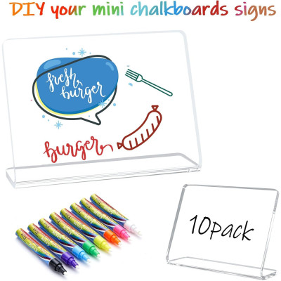 20 Pack Acrylic Mini Chalkboard Signs for Food, Clear Mini Tabletop Chalkboards, Small Buffet Chalkboards for Bakery, Birthday Parties, Message Boards, Weddings and Retail