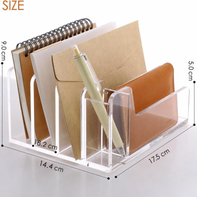 Acrylic Mail Organizer, 5 Compartments File Holder for Desk, Letter Sorter with Pen Holder, Desk Organizers and Accessories, Clear Mail Sorter