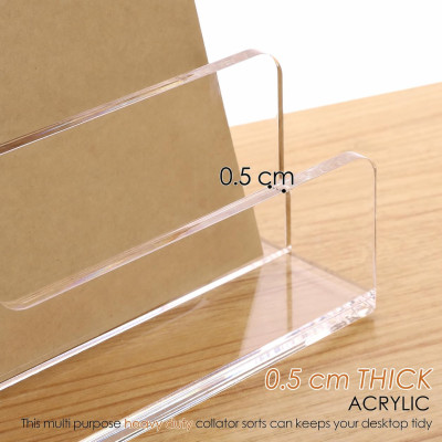 Acrylic Mail Organizer, 5 Compartments File Holder for Desk, Letter Sorter with Pen Holder, Desk Organizers and Accessories, Clear Mail Sorter
