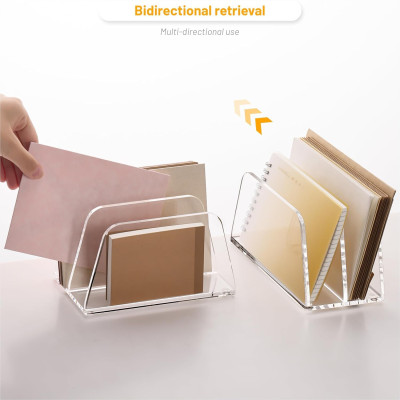 Acrylic Mail Organizer for Desk Vertical Letter Holder Clear Bookshelf 2 Slots, Small File Sorter for Bills, Envelopes, Office Supplies, Upright Binder Divider for Home Office School