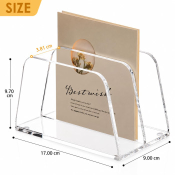 Acrylic Mail Organizer for Desk Vertical Letter Holder Clear Bookshelf 2 Slots, Small File Sorter for Bills, Envelopes, Office Supplies, Upright Binder Divider for Home Office School