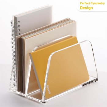 Acrylic Mail Organizer for Desk Vertical Letter Holder Clear Bookshelf 2 Slots, Small File Sorter for Bills, Envelopes, Office Supplies, Upright Binder Divider for Home Office School