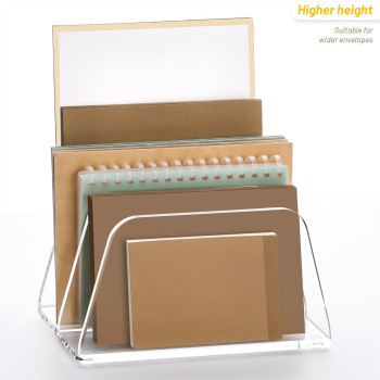 Acrylic Mail Organizer for Desk Vertical Letter Holder Clear Bookshelf 2 Slots, Small File Sorter for Bills, Envelopes, Office Supplies, Upright Binder Divider for Home Office School