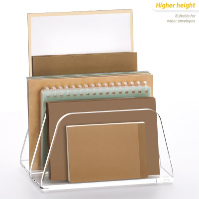 Acrylic Mail Organizer for Desk Vertical Letter Holder Clear Bookshelf 2 Slots, Small File Sorter for Bills, Envelopes, Office Supplies, Upright Binder Divider for Home Office School