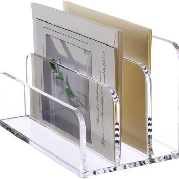 3 Compartments Mail Organizer Letter Holder for Desk, Vertical Letter Holder, File Sorter Acrylic Desk Organizer Office Supplies, Clear