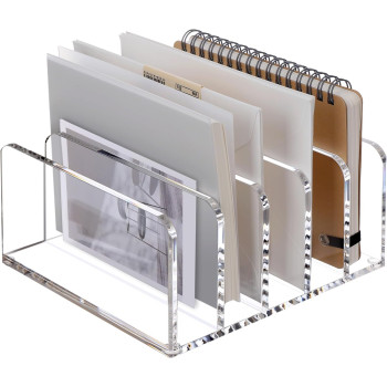 Acrylic Desk Organizer, 5 Compartments Mail Organizer, Small File Holders Letter Organizer, Clear Office Organization, Multifunction Sorter Envelope Rack for Office, Home, School