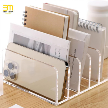 Acrylic Desk Organizer, 5 Compartments Mail Organizer, Small File Holders Letter Organizer, Clear Office Organization, Multifunction Sorter Envelope Rack for Office, Home, School
