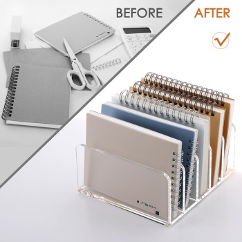 Acrylic Desk Organizer, 5 Compartments Mail Organizer, Small File Holders Letter Organizer, Clear Office Organization, Multifunction Sorter Envelope Rack for Office, Home, School