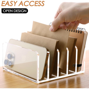 Acrylic Desk Organizer, 5 Compartments Mail Organizer, Small File Holders Letter Organizer, Clear Office Organization, Multifunction Sorter Envelope Rack for Office, Home, School