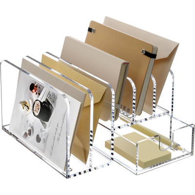 Acrylic Desk Organizer with Sliding Drawer, 5 Upright Sections for Office Supplies, Clear
