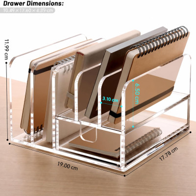 Acrylic Desk Organizer with Sliding Drawer, 5 Upright Sections for Office Supplies, Clear