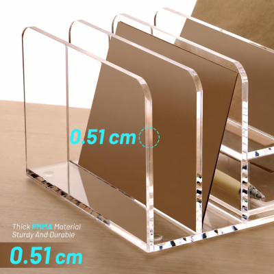 Acrylic Desk Organizer with Sliding Drawer, 5 Upright Sections for Office Supplies, Clear