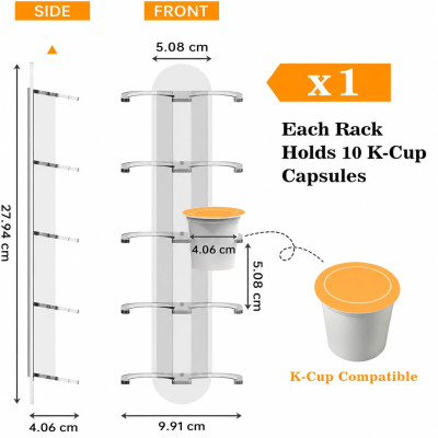 Acrylic Coffee Pod Capsule Holder, K Cup Organizer for Coffee Machines, Space Saving Stand for Small Countertops, Holds 10 Capsules, Easy Installation, 1 Pack