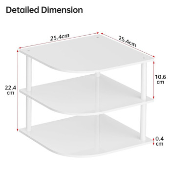 3-Tier Acrylic Corner Plate Organizer Shelf, Rust-Proof Anti-Slip Dish Rack for Kitchen Cabinet Bowl Spice Storage, Space Saving Countertop Bathroom Holder, White