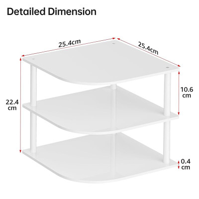 3-Tier Acrylic Corner Plate Organizer Shelf, Rust-Proof Anti-Slip Dish Rack for Kitchen Cabinet Bowl Spice Storage, Space Saving Countertop Bathroom Holder, White