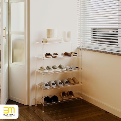 5-Tier Clear Acrylic Shoe Rack, Modern Freestanding Sneaker Storage Shelf for Entryway Closet, Durable Minimalist Heels Display Organizer for Home, 65L x 30W x 92.5H cm