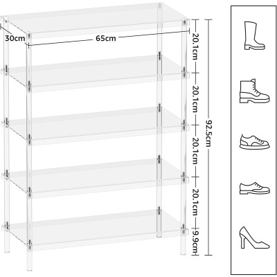 5-Tier Clear Acrylic Shoe Rack, Modern Freestanding Sneaker Storage Shelf for Entryway Closet, Durable Minimalist Heels Display Organizer for Home, 65L x 30W x 92.5H cm