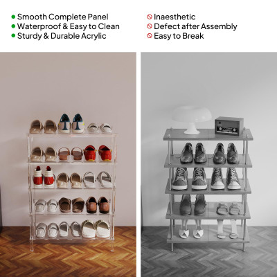 5-Tier Clear Acrylic Shoe Rack, Modern Freestanding Sneaker Storage Shelf for Entryway Closet, Durable Minimalist Heels Display Organizer for Home, 65L x 30W x 92.5H cm
