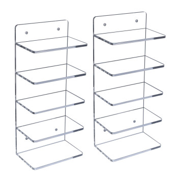 5-Tier Acrylic Sunglasses Holder Rack, Wall Mount or Tabletop Eyewear Display Stand, Retail Glasses Storage Organizer for Home & Store, Set of 2, Clear, 10D x 18W x 40H cm
