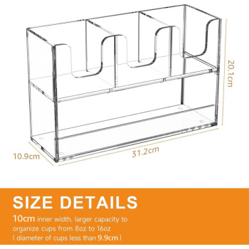 4-Compartment 2-Tier Acrylic Cup Dispenser, Anti-Slip Coffee Station Organizer for Countertop Breakroom Bar, Paper Cup Lids & Condiment Storage Holder, Clear