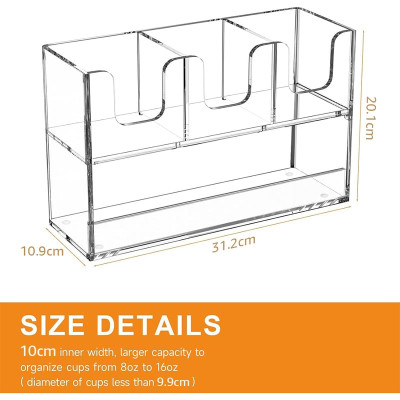 4-Compartment 2-Tier Acrylic Cup Dispenser, Anti-Slip Coffee Station Organizer for Countertop Breakroom Bar, Paper Cup Lids & Condiment Storage Holder, Clear