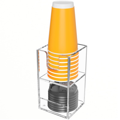 2-Compartment 2-Tier Acrylic Cup Dispenser, Anti-Slip Coffee Station Organizer for Countertop Breakroom Bar, Paper Cup Lids & Condiment Storage Holder, Clear