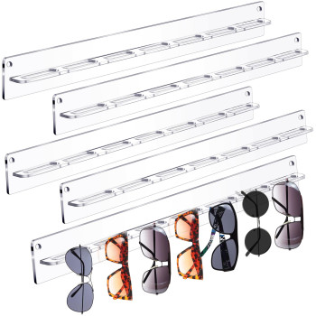 5 Pack Wall Mount Sunglasses Organizer, Clear Acrylic Hanging Eyeglass Holder and Display Rack, Modern Storage Hanger for Eyewear and Accessories in Entryway or Closet