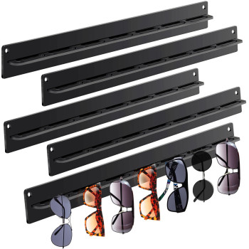 5 Pack Wall Mount Sunglasses Organizer, Black Acrylic Hanging Eyeglass Holder and Display Rack, Modern Storage Hanger for Eyewear and Accessories in Entryway or Closet