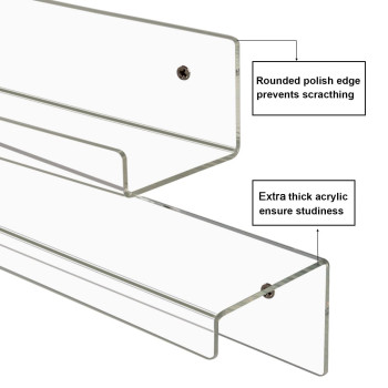6 Pack Clear Acrylic Floating Shelves for Wall – 38.1 cm Invisible Ledge and Bookshelf, Modern Display Rack for Spices, Nail Polish, Records, and Funko Pop Figures